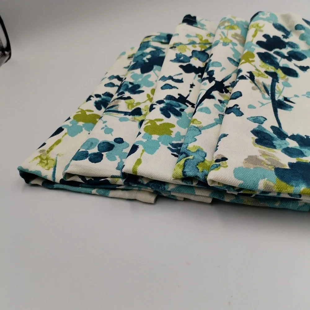 World Market Margo Cloth Napkins 100% Cotton Floral Teal Blue Green Set of 5 20